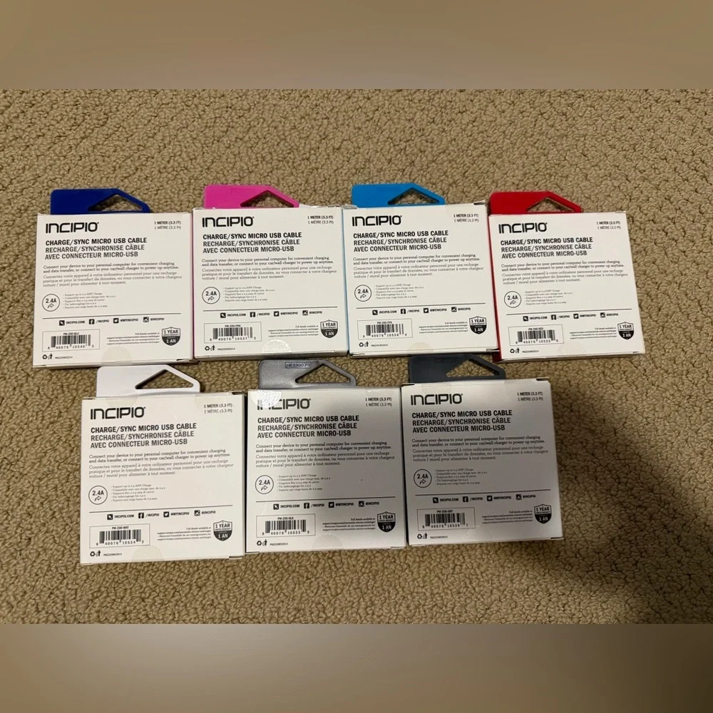 Incipio Micro USB Charger Cable Android 3.3 Feet (Bundle of 7) BRAND NEW